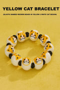 Yellow Cat Wooden Bead Bracelet - Handmade Friendship Jewelry