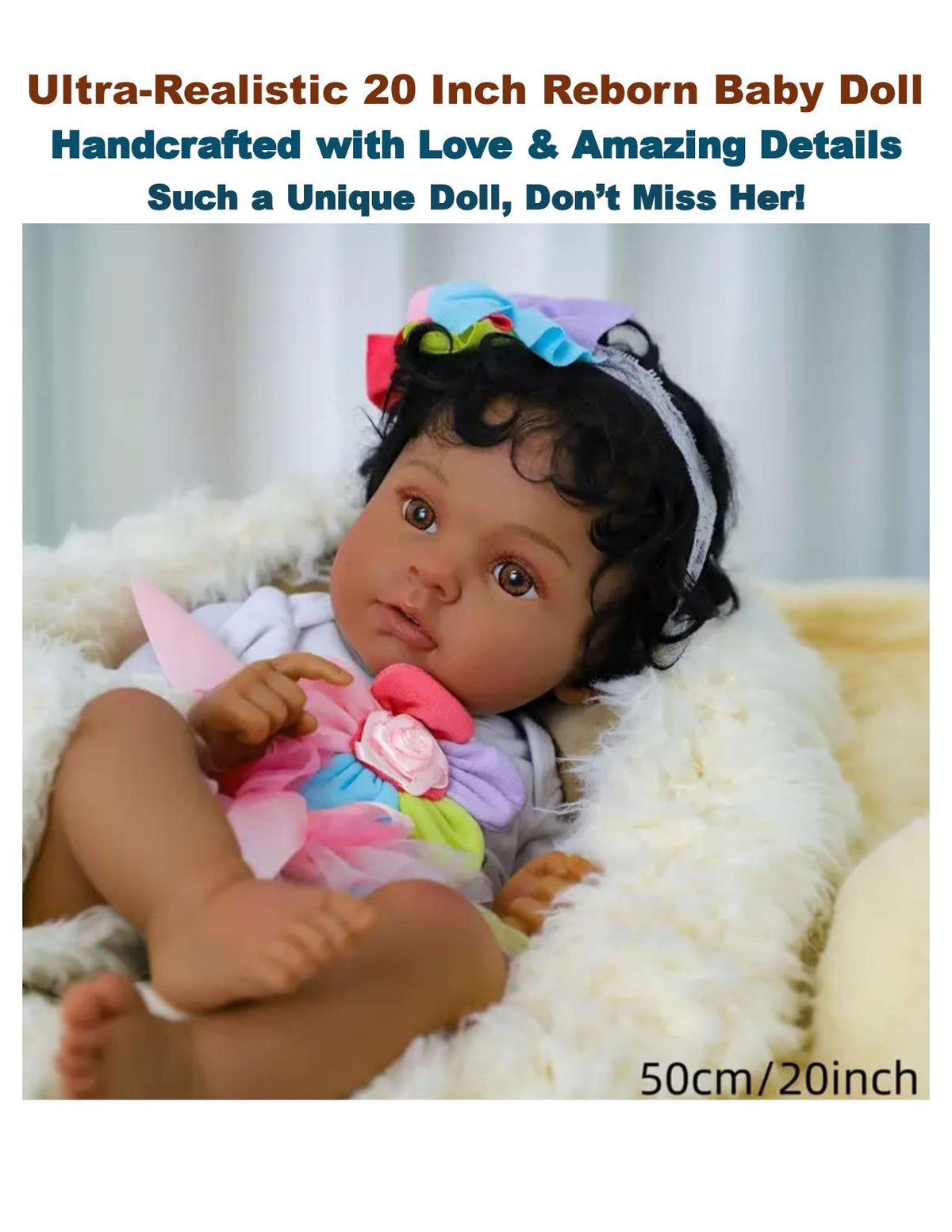20” Ultra Reborn Handcrafted Baby Doll – Cupcake Outfit Lifelike Newborn Curly Hair Free Backpack