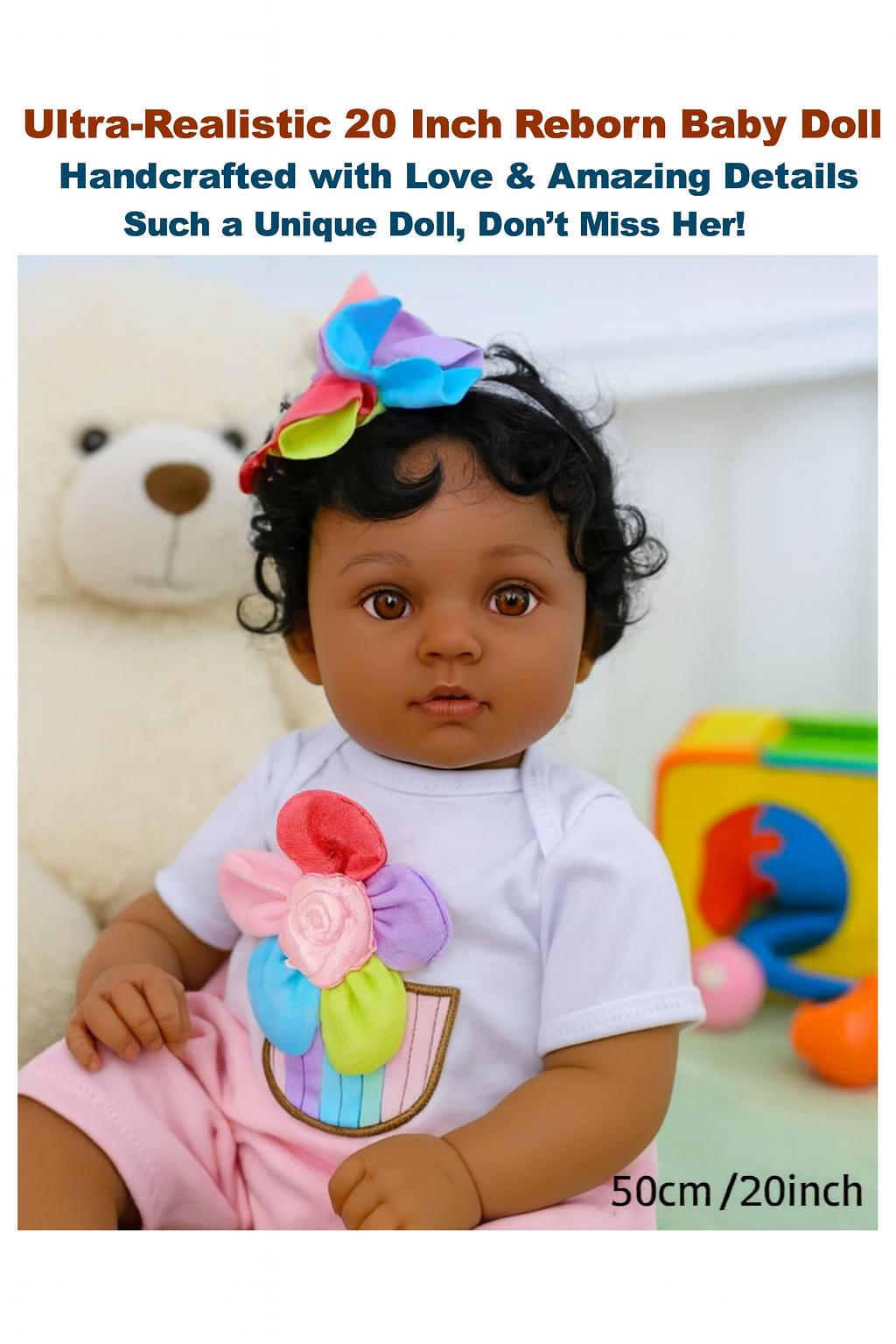 20” Ultra Reborn Handcrafted Baby Doll – Cupcake Outfit Lifelike Newborn Curly Hair Free Backpack