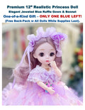Collectible 12" Princess Doll – Jeweled Blue Ruffle Gown, Bonnet