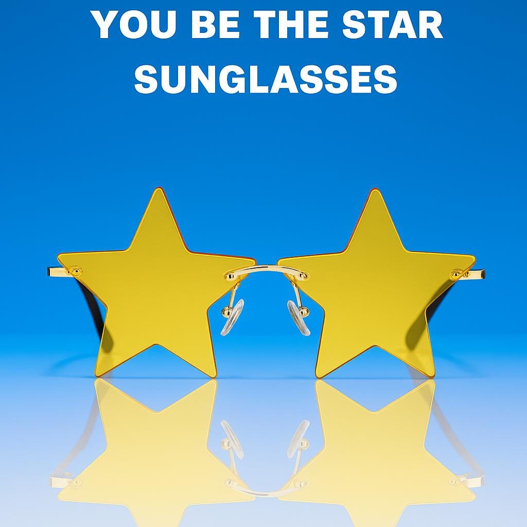 Gold Star Sunglasses: Retro Party Festival Eyewear