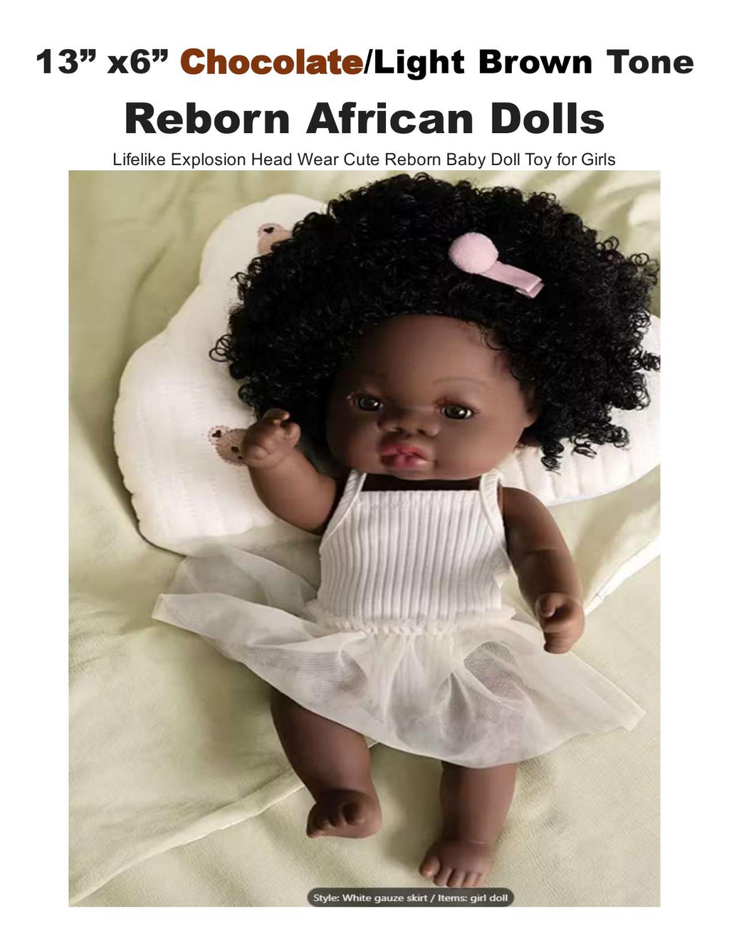 Chocolate Reborn Baby Doll: 13" African American Doll, Curly Hair