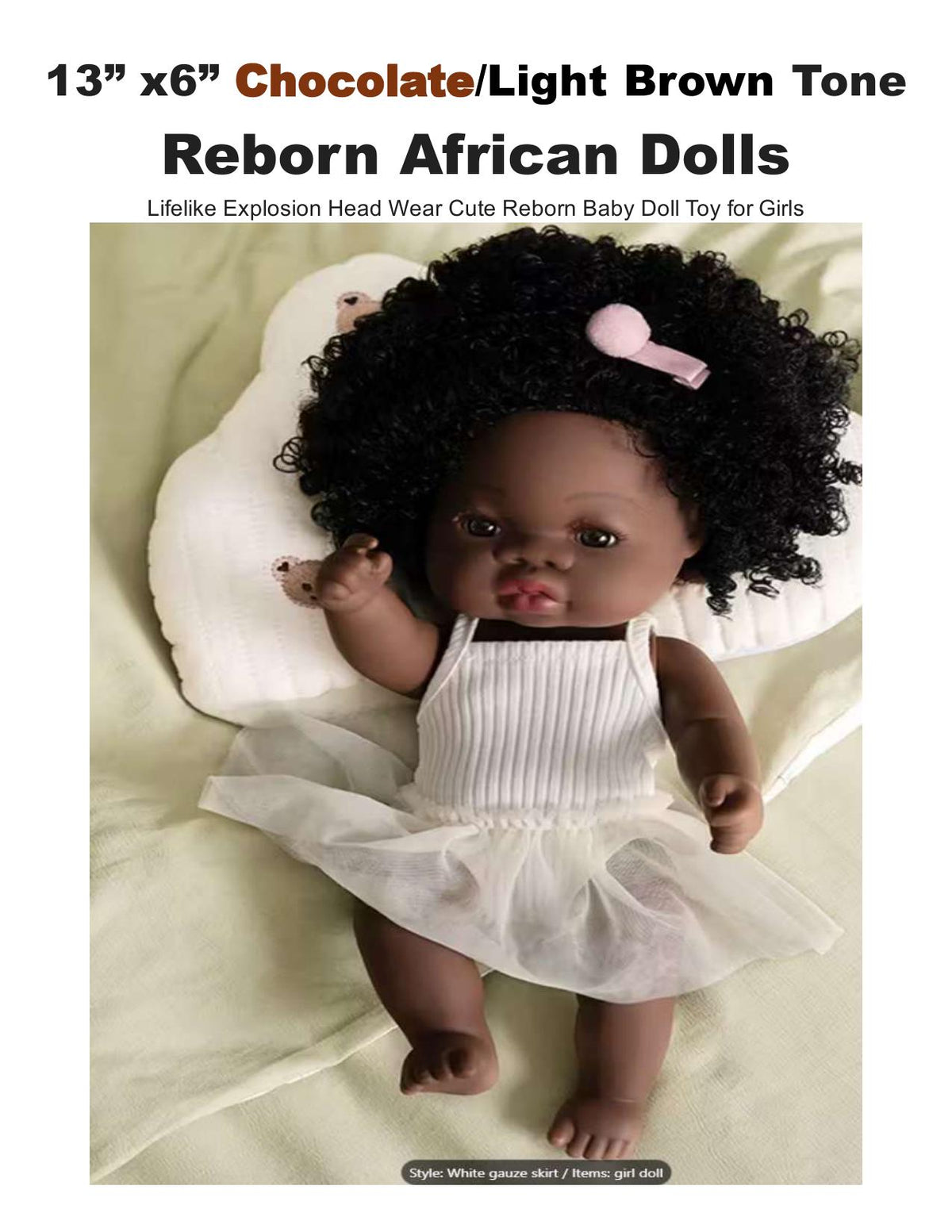 Chocolate Reborn Baby Doll: 13" African American Doll, Curly Hair