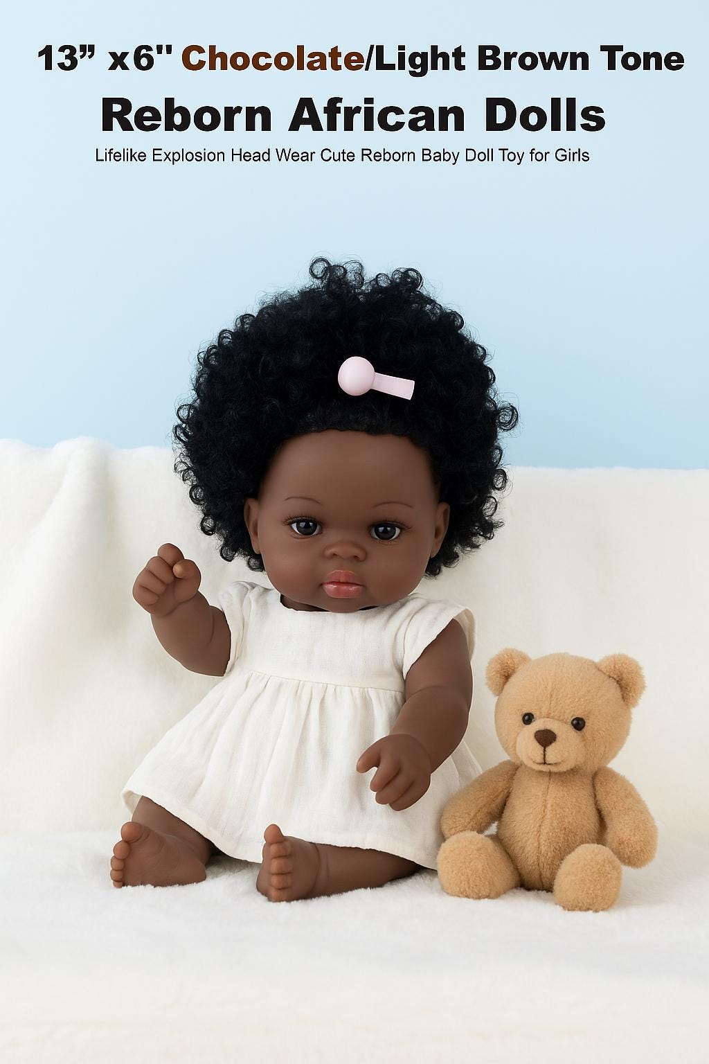 Chocolate Reborn Baby Doll: 13" African American Doll, Curly Hair