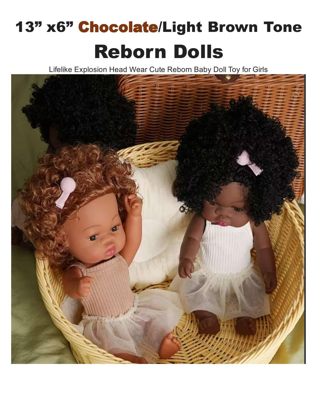 Chocolate Reborn Baby Doll: 13" African American Doll, Curly Hair