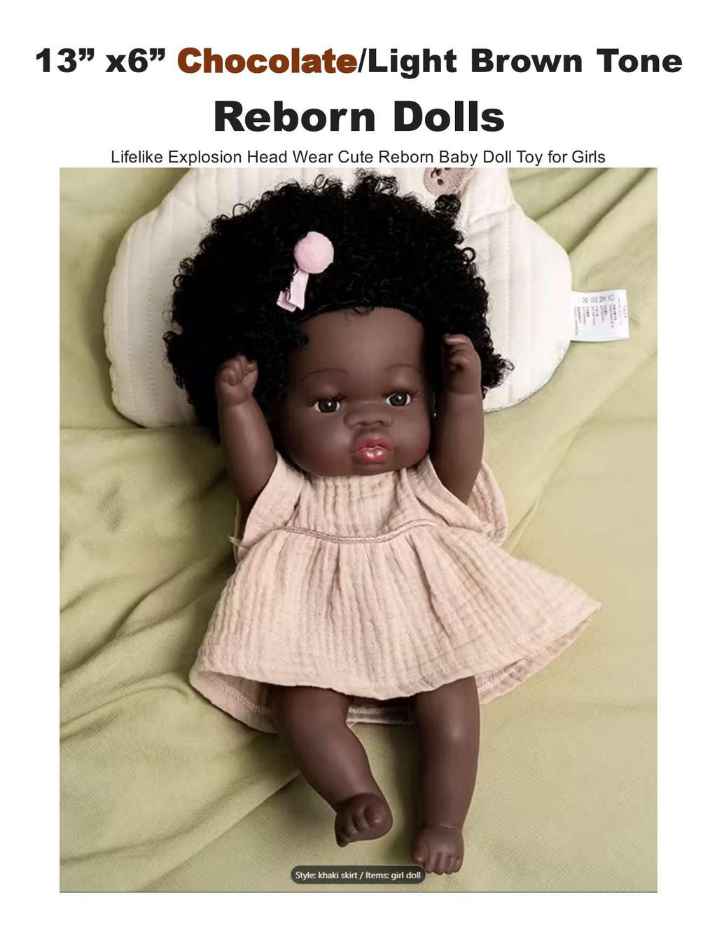 Chocolate Reborn Baby Doll: 13" African American Doll, Curly Hair