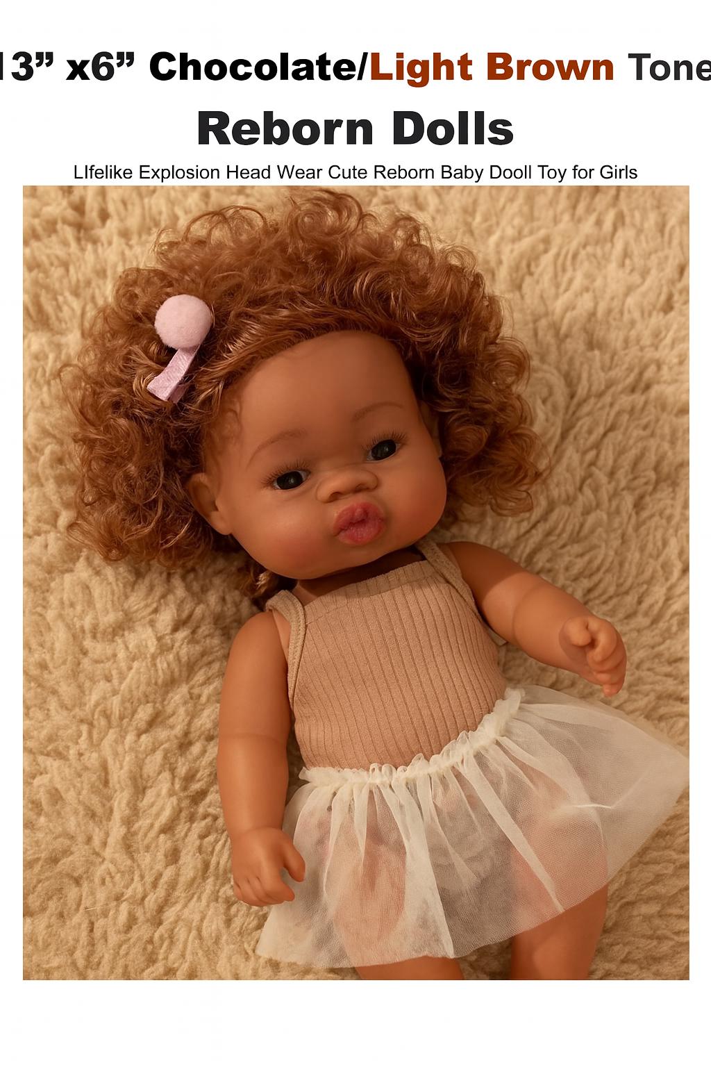 13" African American Reborn Doll: Curly Hair, Tulle Dress