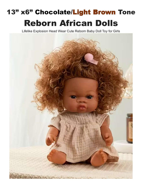 13" African American Reborn Doll: Curly Hair, Tulle Dress