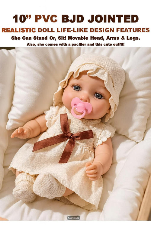 10” Ball Jointed Baby Doll – PVC BJD Poseable Doll with Pacifier