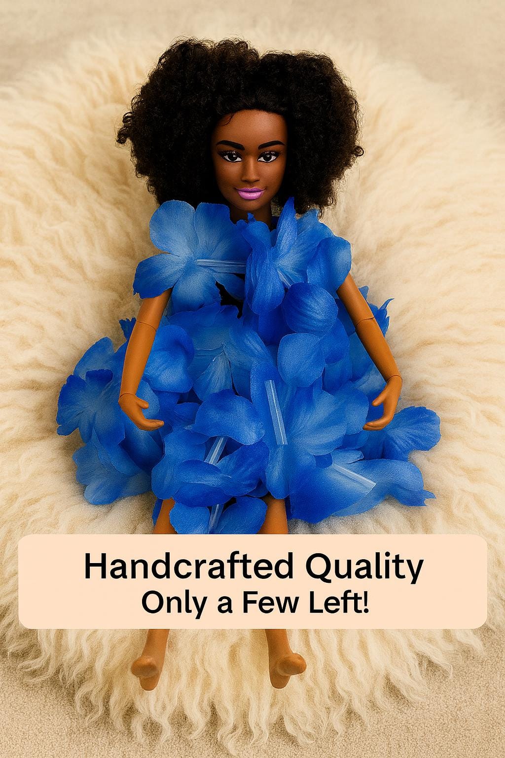 Handmade Articulated PVC 3D Black Fashion Doll: 12" Rhinestone Dress and Free Backpack