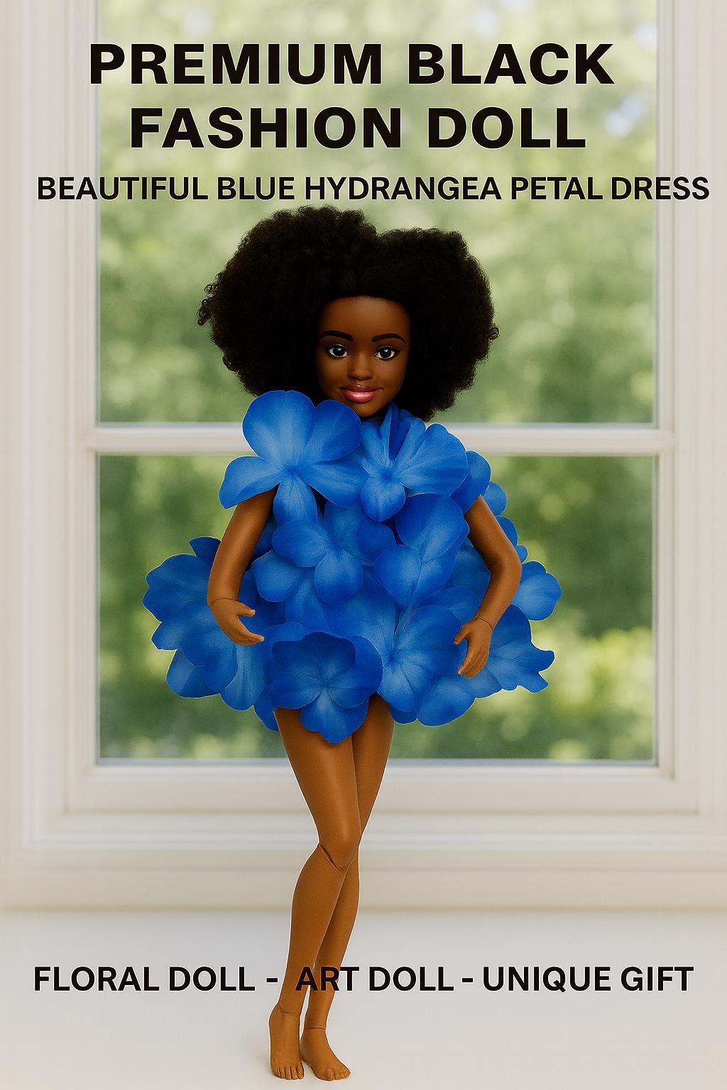 Handmade Articulated PVC 3D Black Fashion Doll: 12" Rhinestone Dress and Free Backpack
