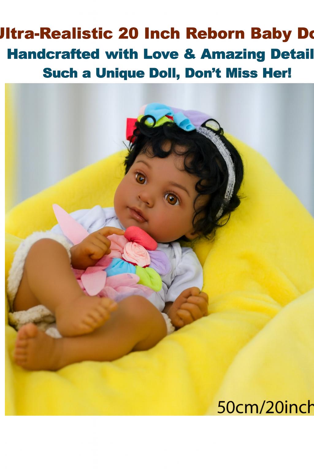 20” Ultra Reborn Handcrafted Baby Doll – Cupcake Outfit Lifelike Newborn Curly Hair Free Backpack