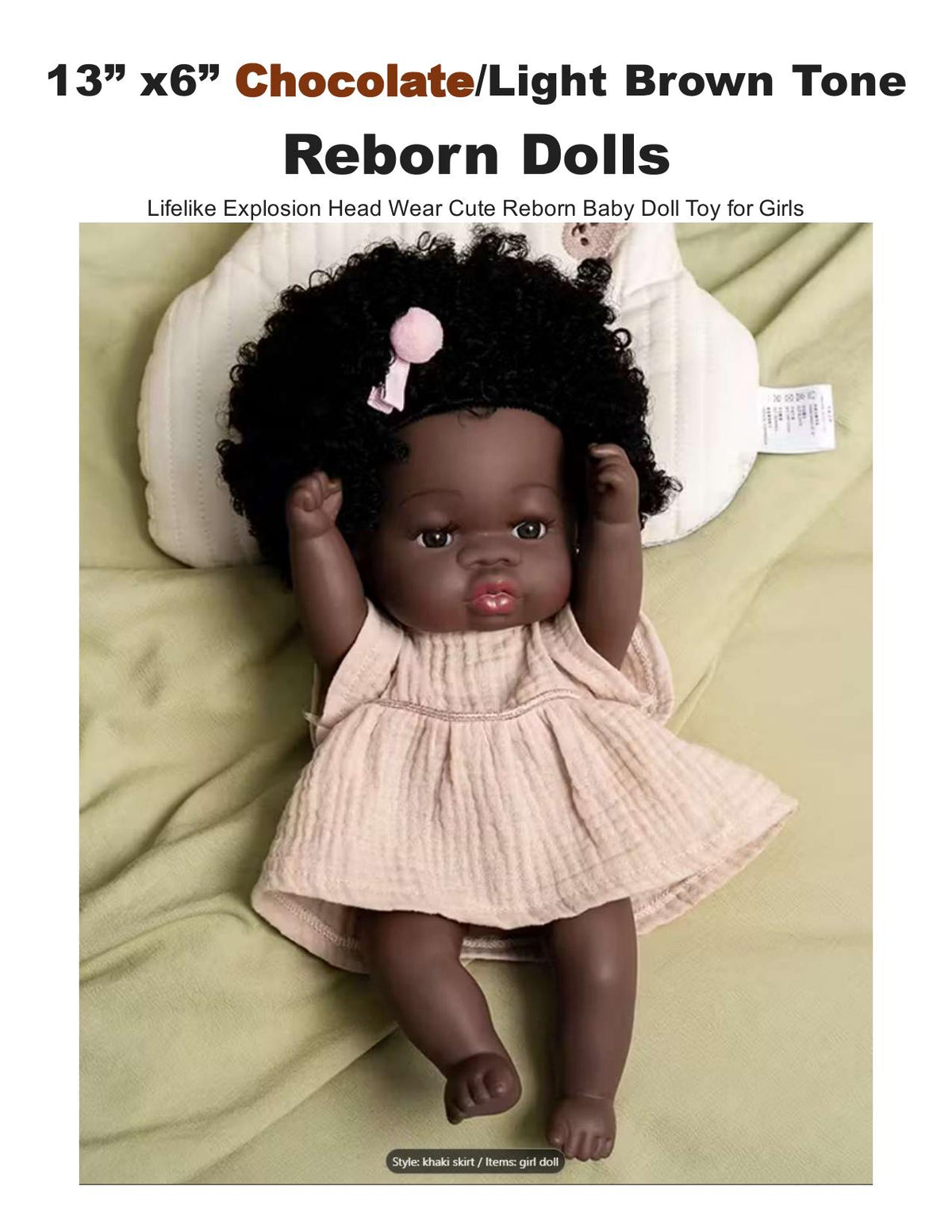 13" African American Reborn Baby Doll – Curly Hair, Chocolate Skin and Free Backpack