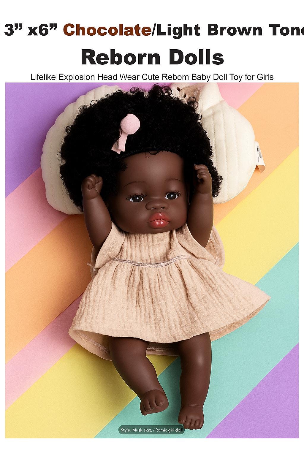 13" African American Reborn Baby Doll – Curly Hair, Chocolate Skin and Free Backpack