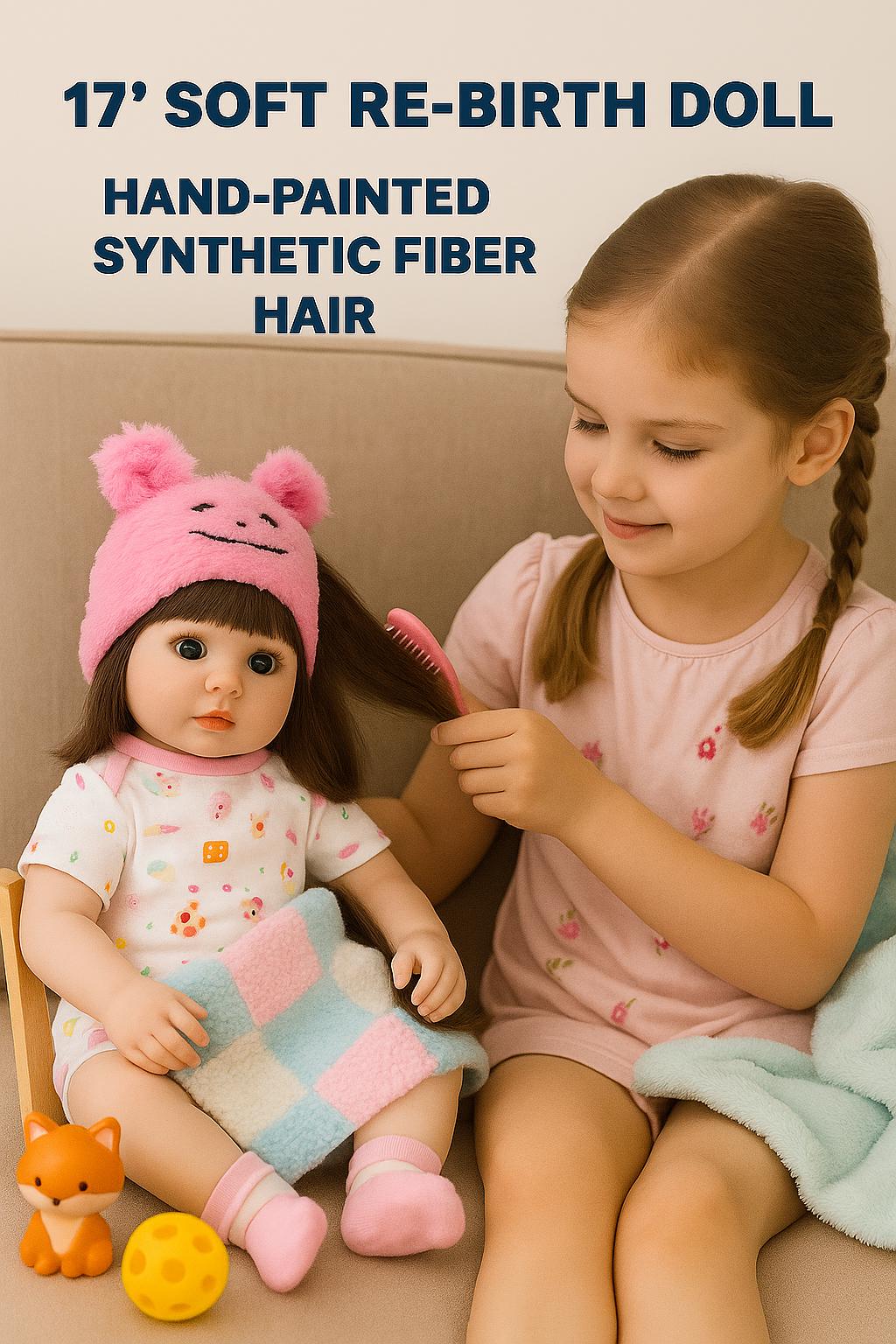 17″ Soft Rebirth Doll – Hand-Painted Baby with Synthetic Fiber Hair and Free Backpack