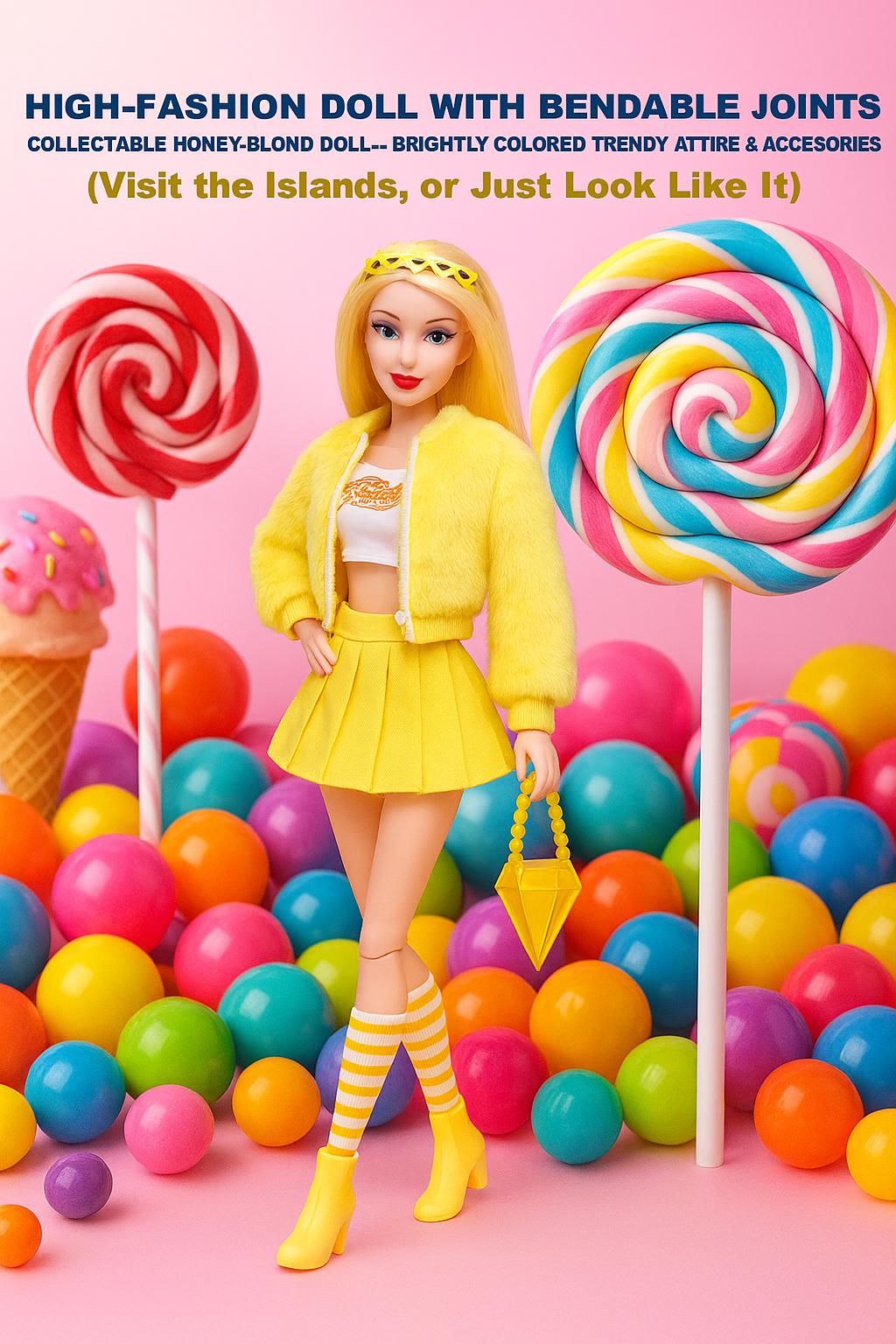 Limited-Edition 3D Honey-Blonde Fashion Doll with Bendable Joints and Free Backpack