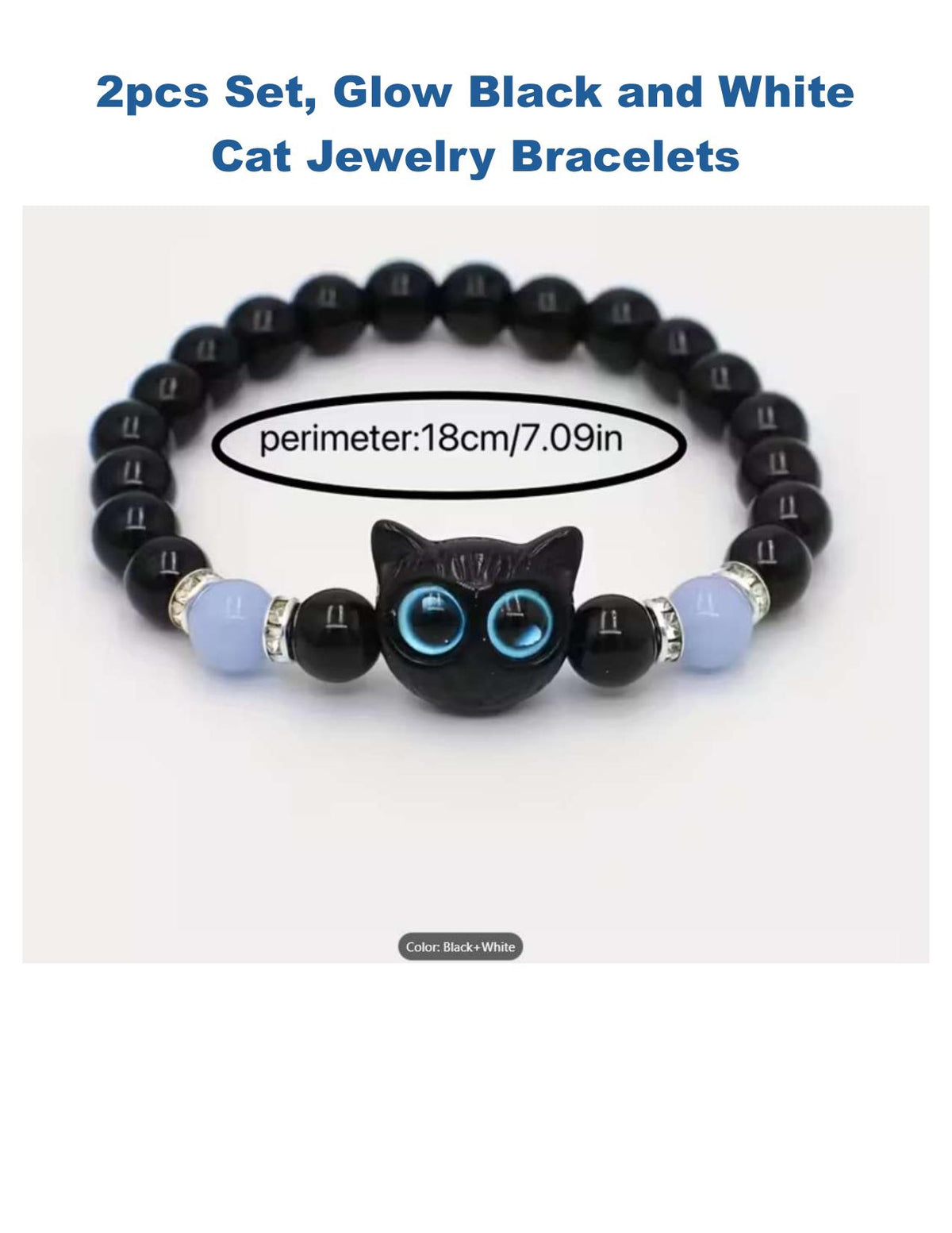 2pcs - Glow Cat Bracelet Set Luminous Black and White Matching Jewelry