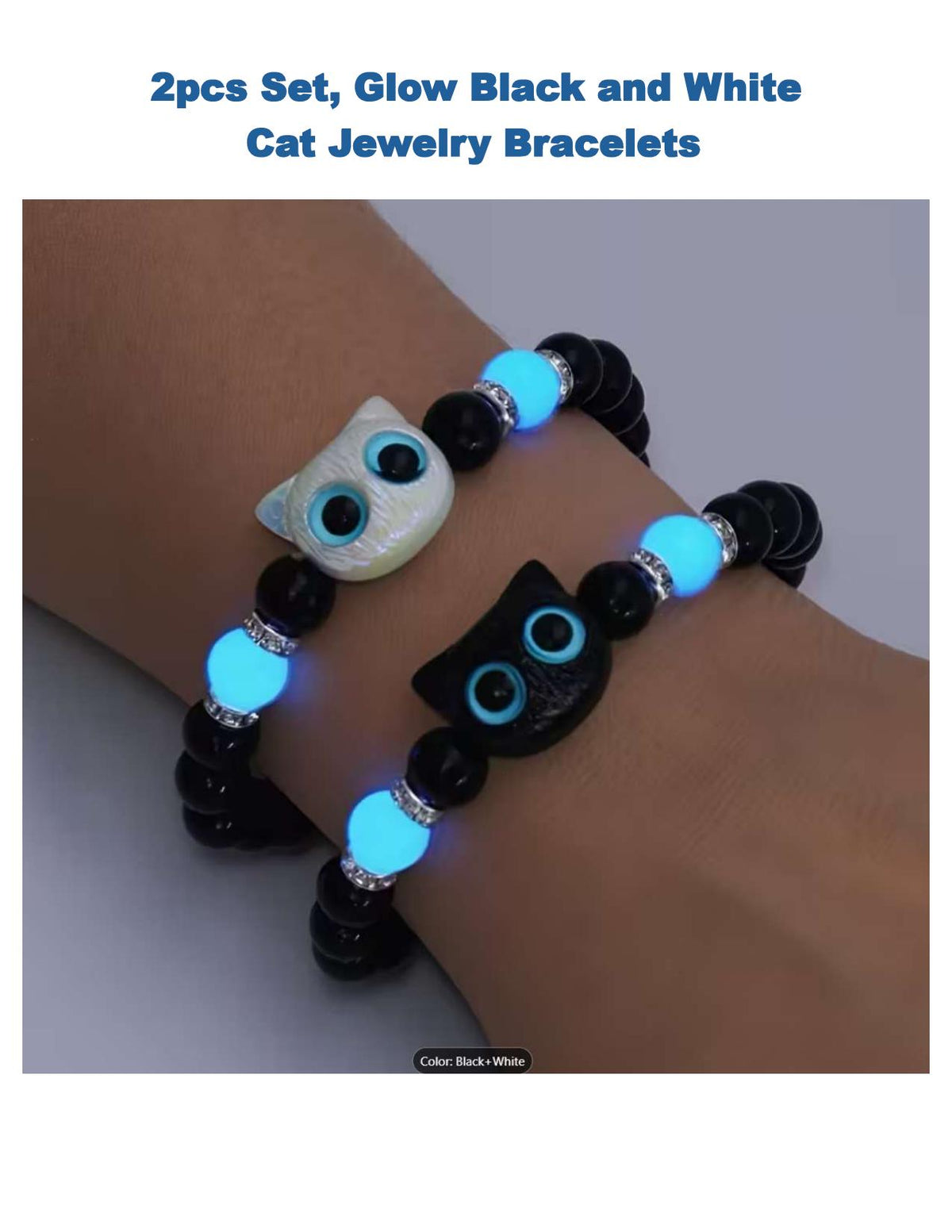 2pcs - Glow Cat Bracelet Set Luminous Black and White Matching Jewelry