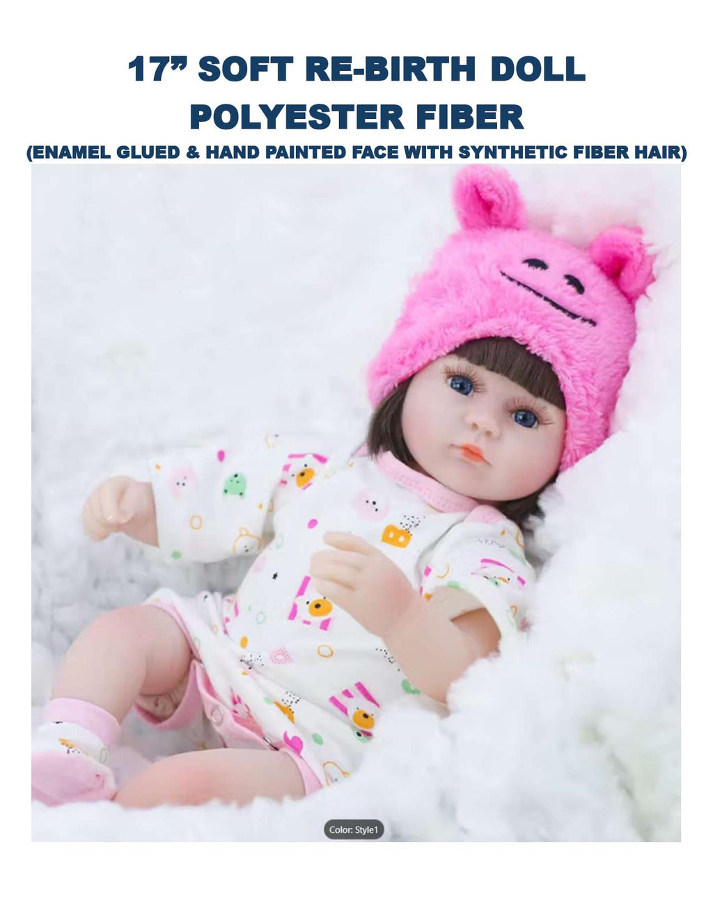 17″ Soft Rebirth Doll – Hand-Painted Baby with Synthetic Fiber Hair and Free Backpack