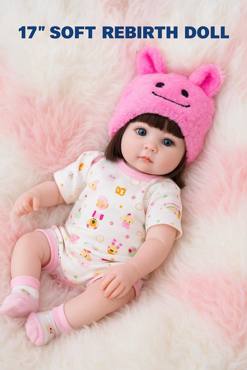 17″ Soft Rebirth Doll – Hand-Painted Baby with Synthetic Fiber Hair and Free Backpack