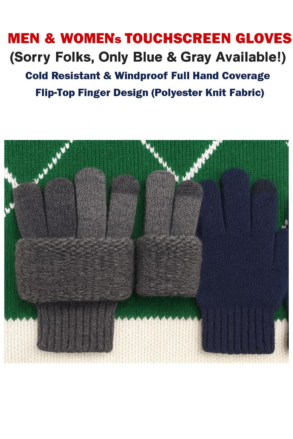 Wool Touchscreen Gloves for Men and Women | Navy and Gray