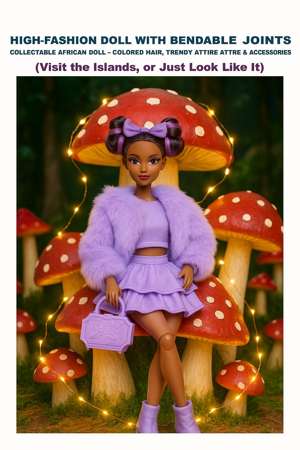 African American Fashion Doll with Bendable Joints, Purple Outfit, Accessories, and Free Backpack