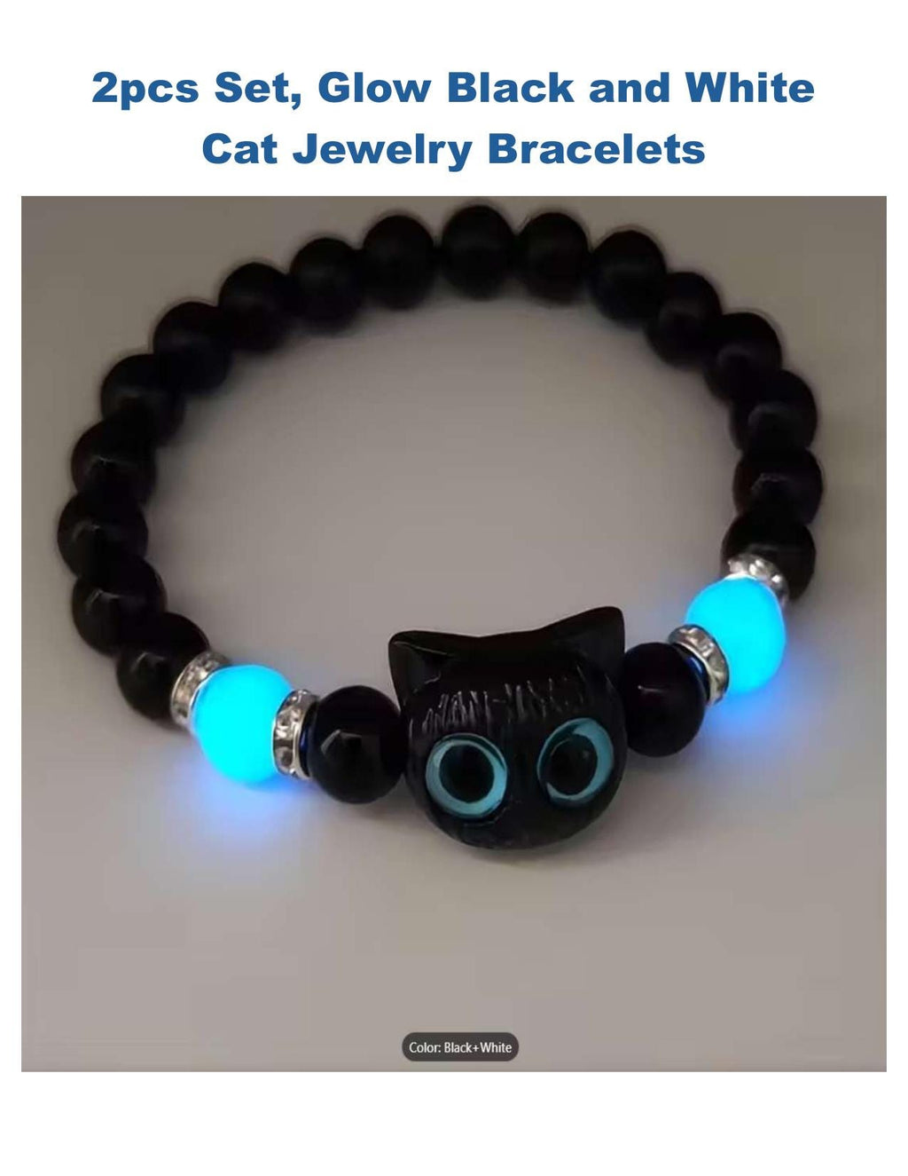2pcs - Glow Cat Bracelet Set Luminous Black and White Matching Jewelry