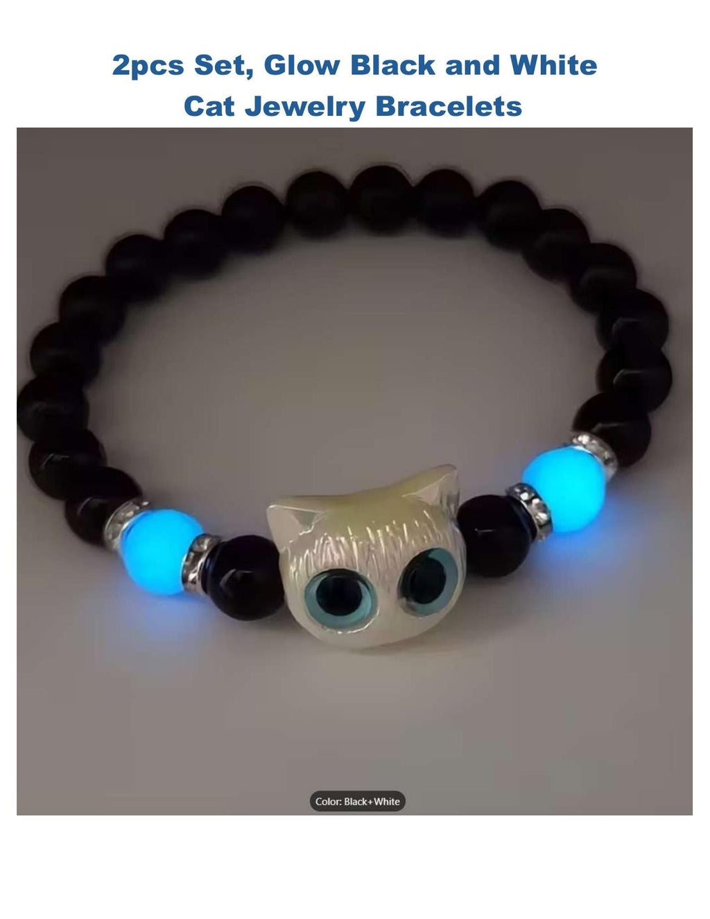 2pcs - Glow Cat Bracelet Set Luminous Black and White Matching Jewelry