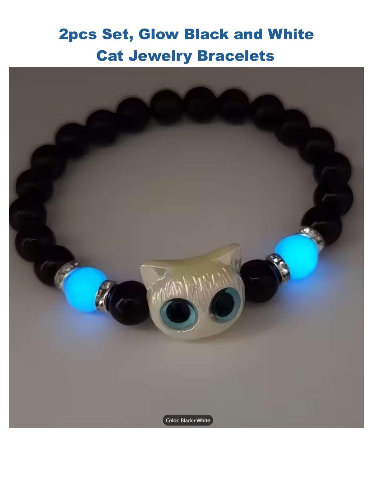 2pcs - Glow Cat Bracelet Set Luminous Black and White Matching Jewelry