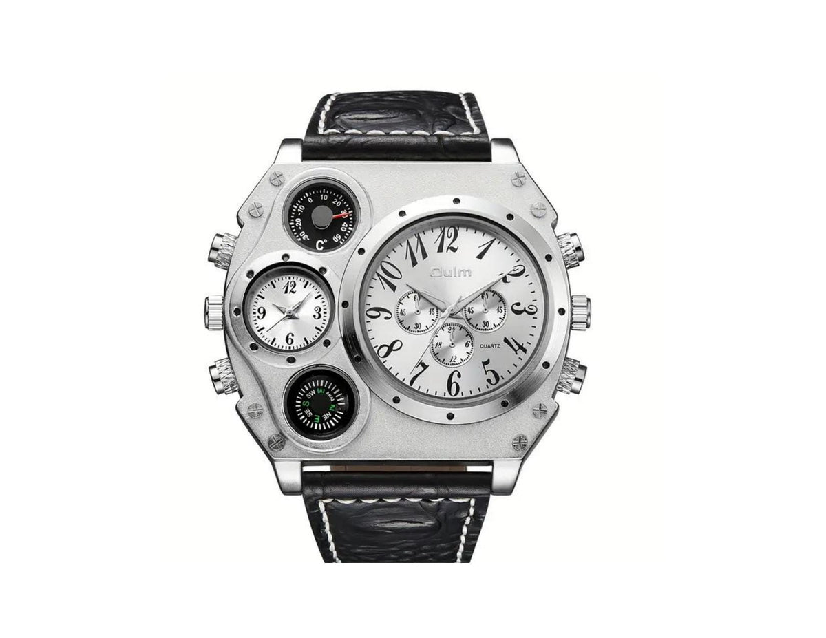 Luxury Multifunction Men’s Watch | Compass Chronograph Quartz | Black Leather Statement Gift