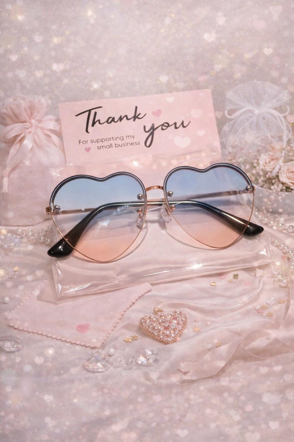 Heart Shaped Sunglasses – Rose Gold Frame, Gradient Lenses, Retro Festival Style