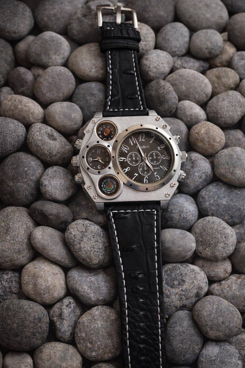 Luxury Multifunction Men’s Watch | Compass Chronograph Quartz | Black Leather Statement Gift