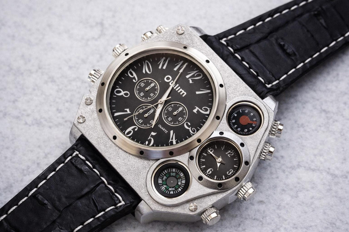 Luxury Multifunction Men’s Watch | Compass Chronograph Quartz | Black Leather Statement Gift
