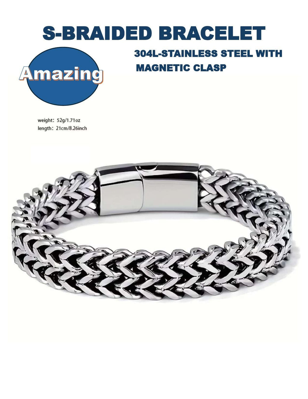 S-Braided 304L Stainless Steel Bracelet – Magnetic Clasp Luxury Chain