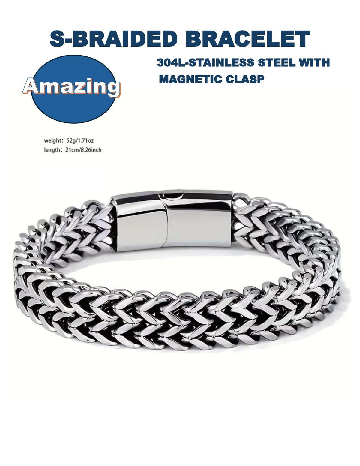 S-Braided 304L Stainless Steel Bracelet – Magnetic Clasp Luxury Chain
