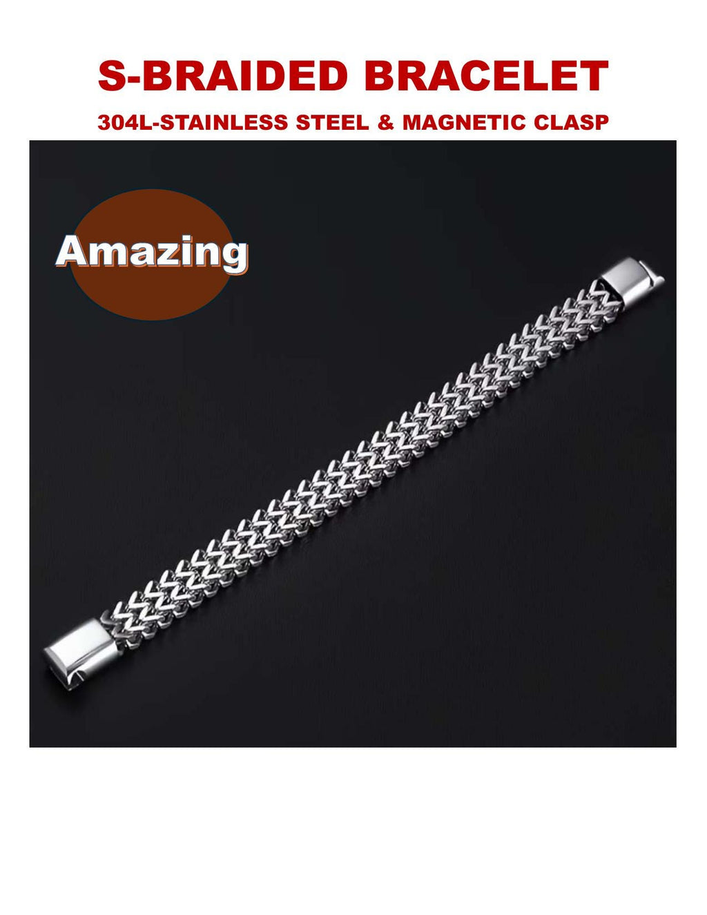 S-Braided 304L Stainless Steel Bracelet – Magnetic Clasp Luxury Chain