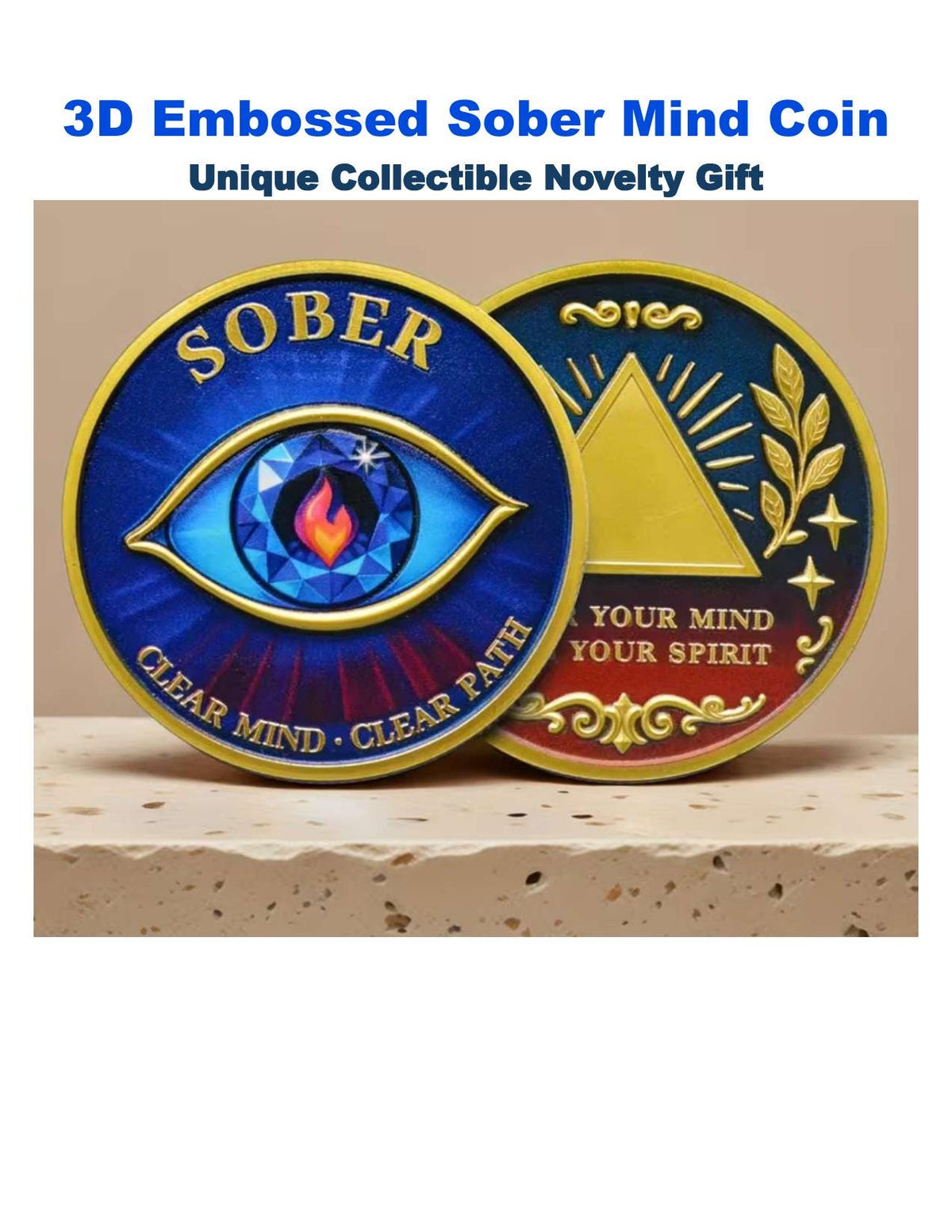 Limited Edition - Special - 3D - Embossed Sober Mind Coin – Gold-Toned Clarity Token