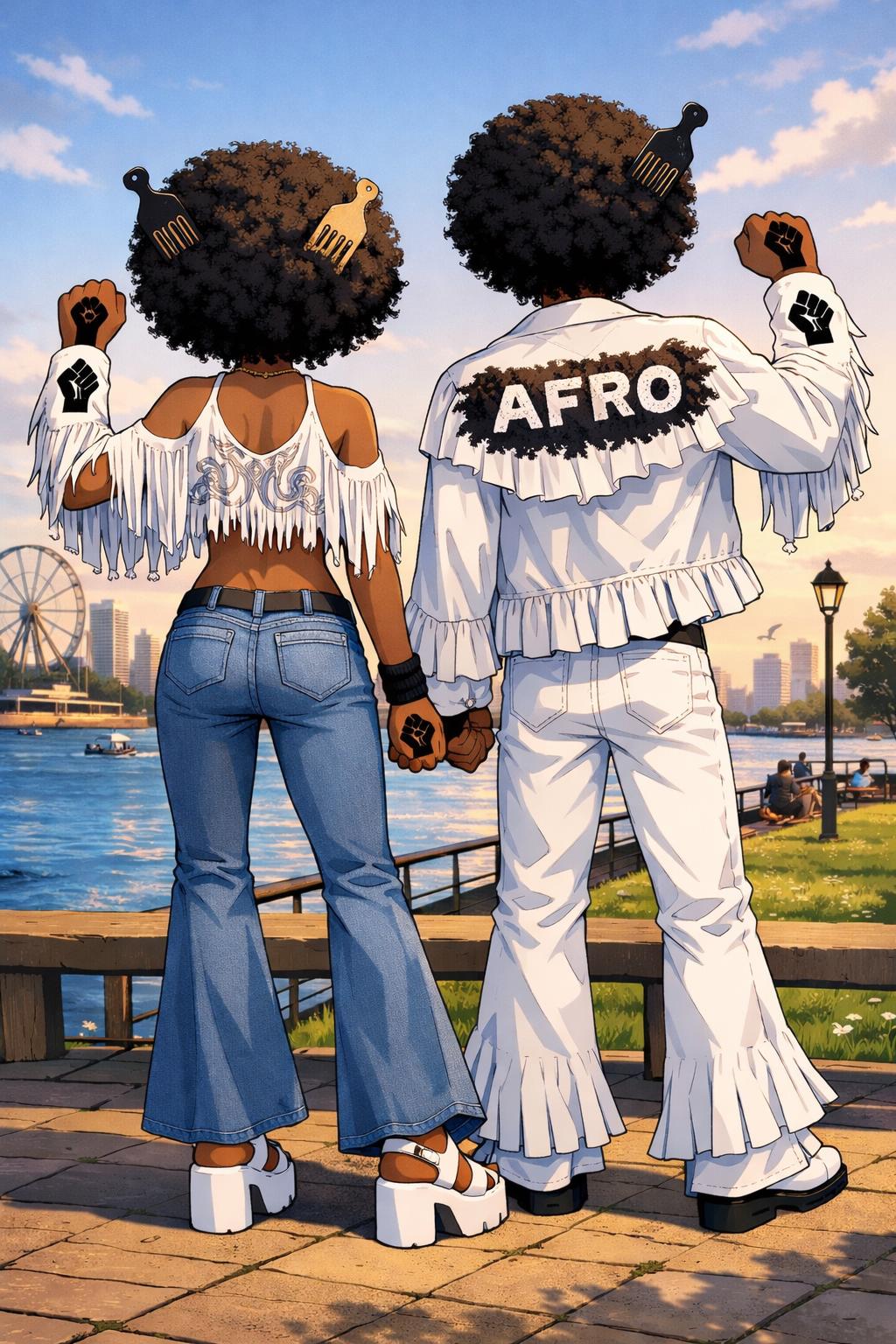 Afro Couple Beach Scene Hoodie | Retro 70s Afro Fashions Sweatshirt