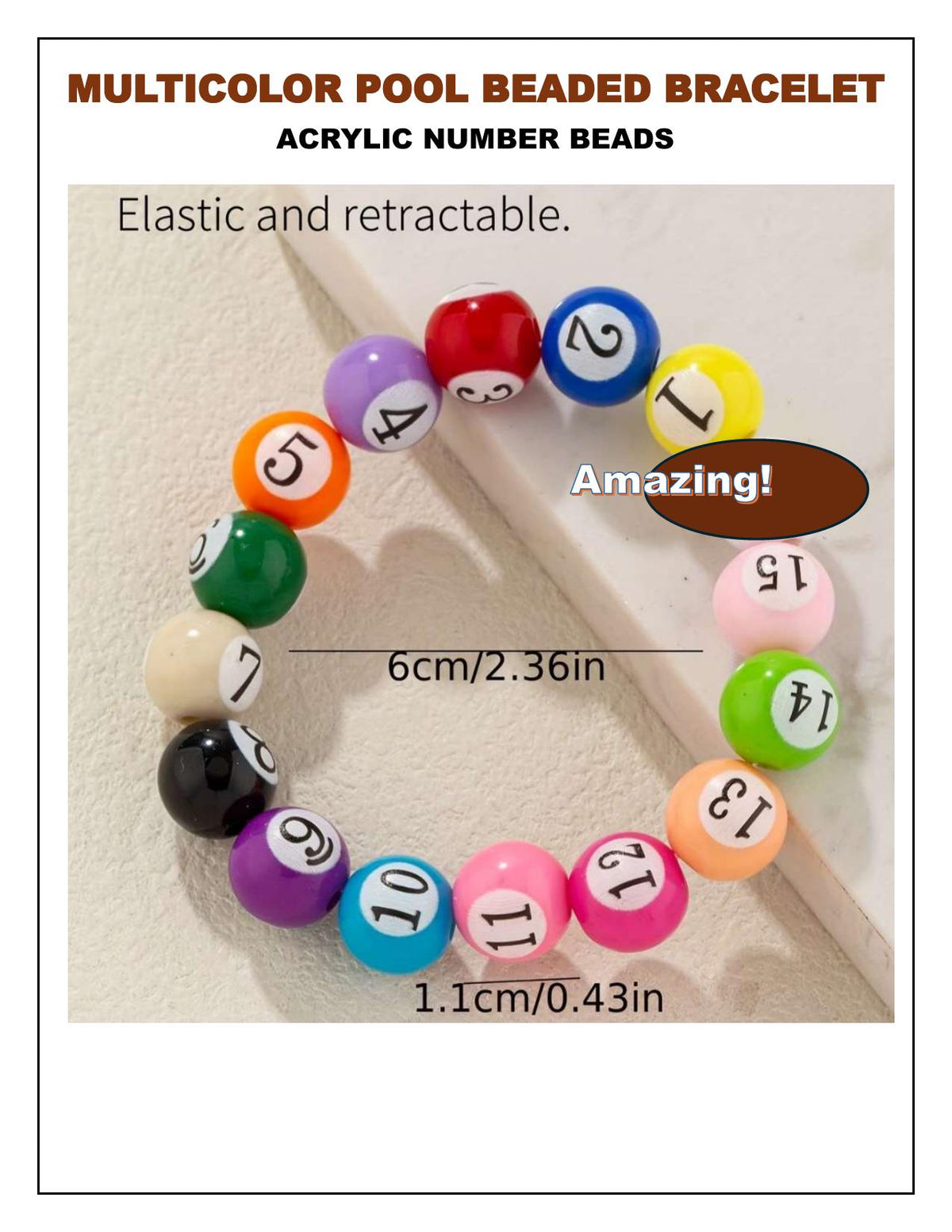 Multicolor Beaded Bracelet | Elastic Number Beads | Fun Stackable Jewelry Gift