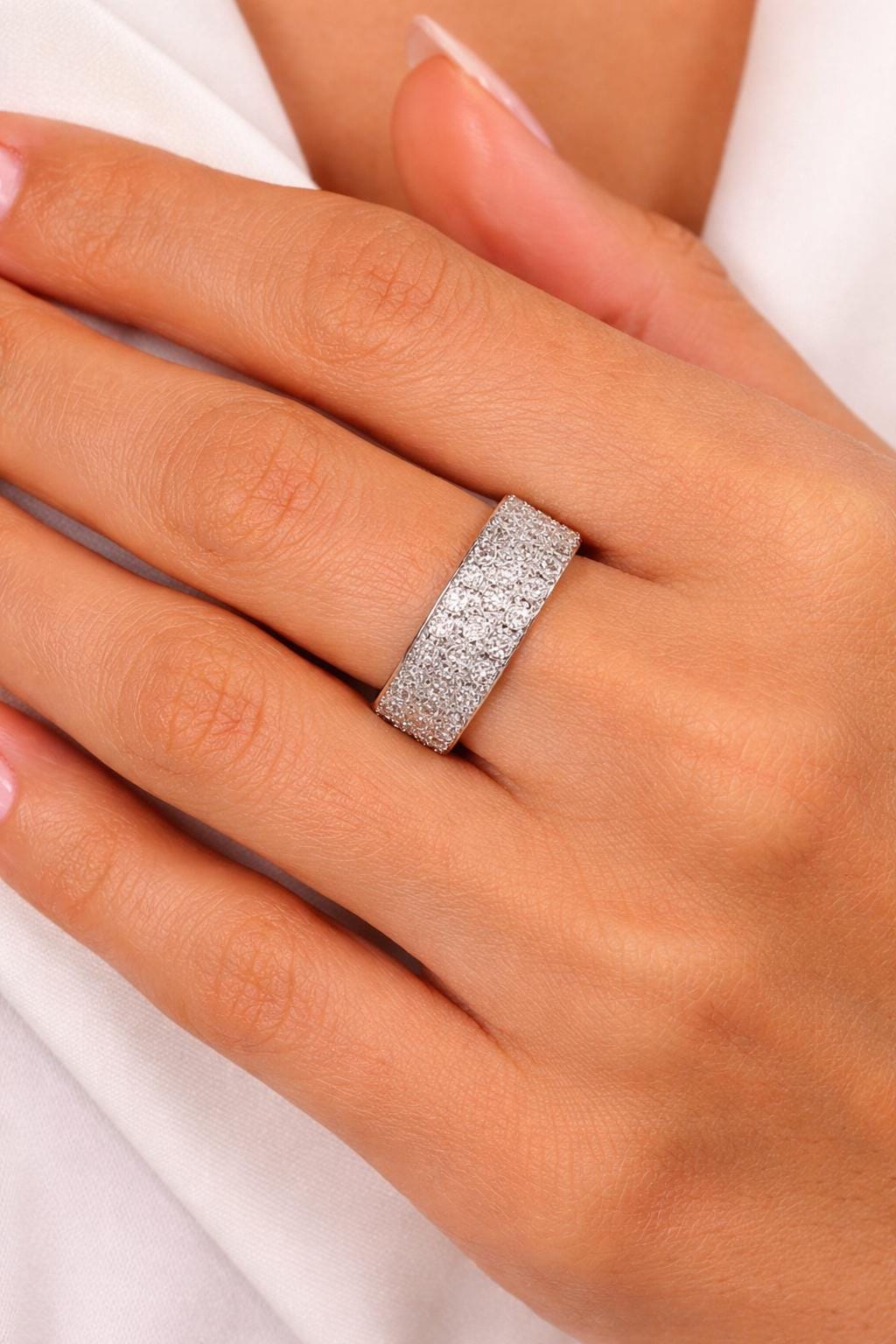 Pavé Cubic Zirconia Band Ring | Sparkling Statement Ring | Unisex Jewelry