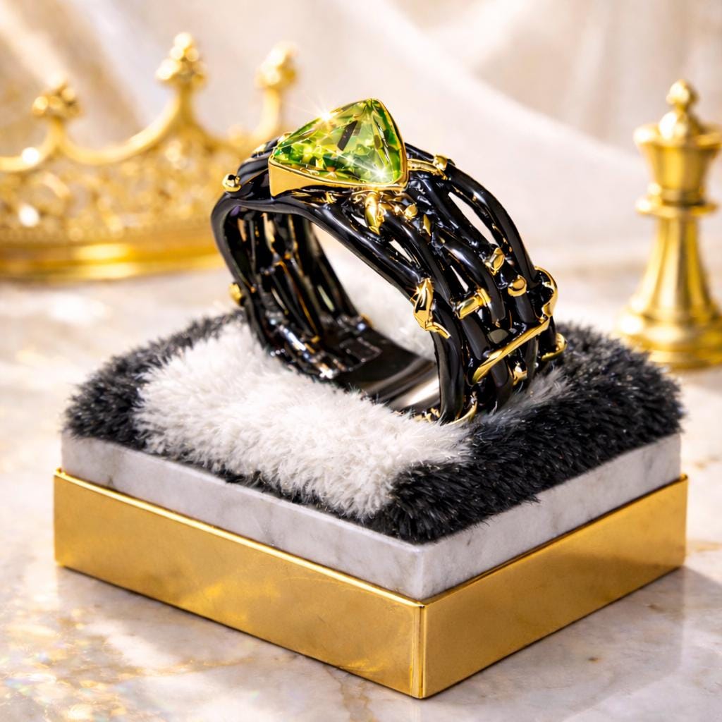Men’s Peri-dot Black and Gold Luxury Statement Ring