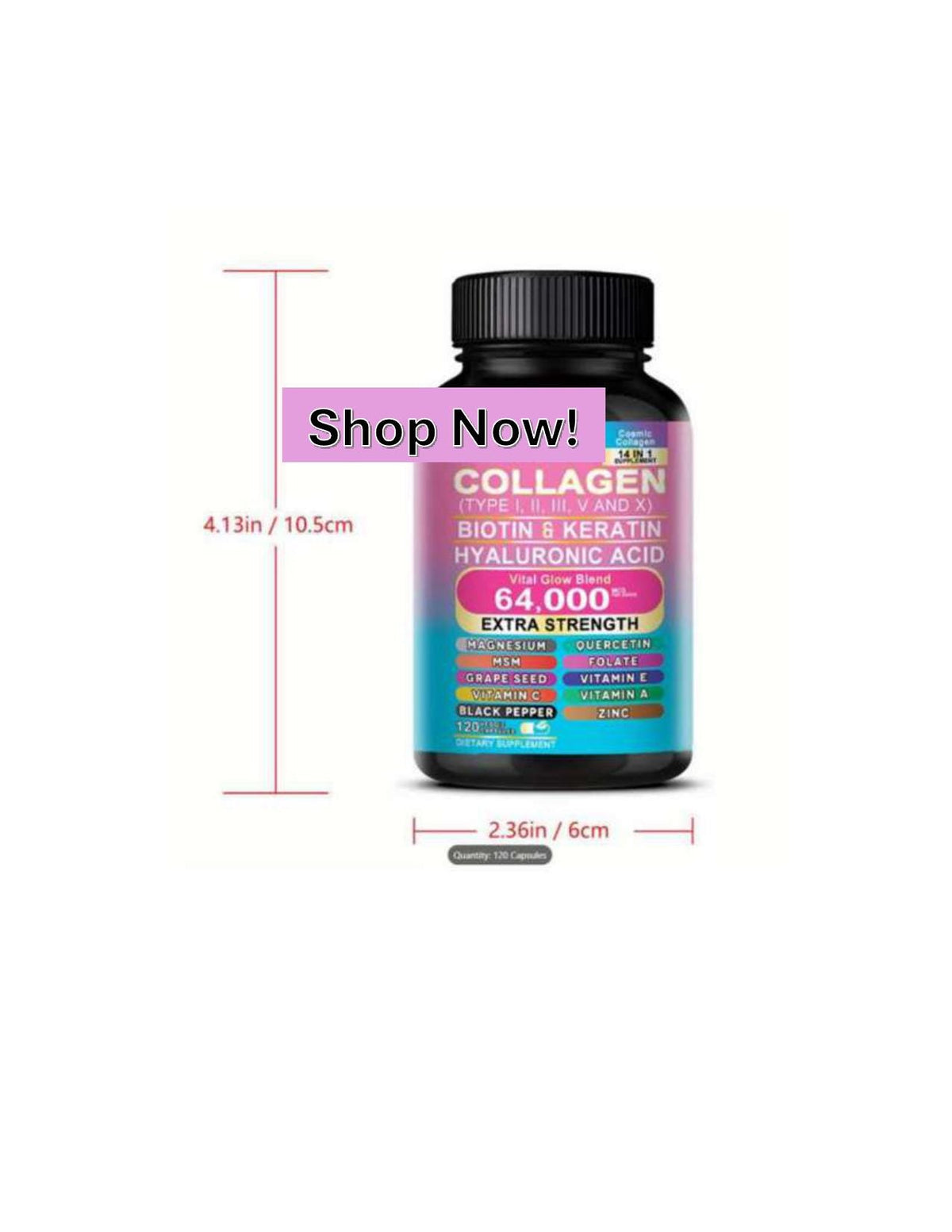 Collagen Capsules with Biotin & Hyaluronic Acid – Hair Skin Nail Support Supplement – Glow Support Wellness