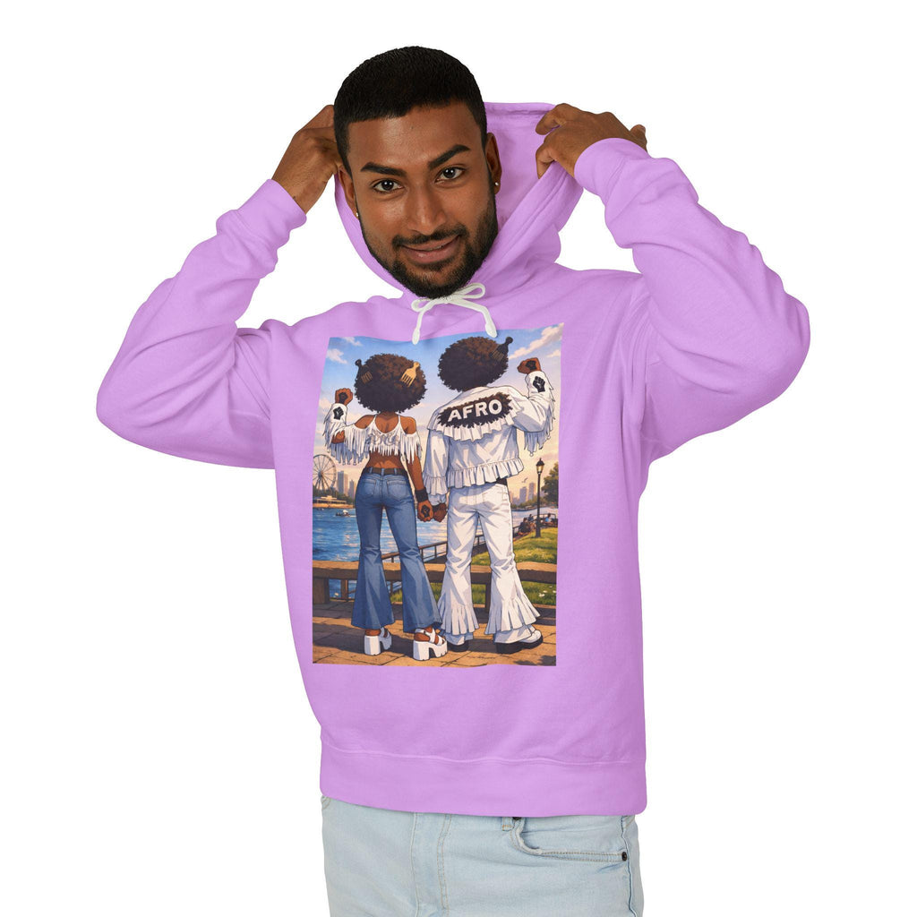 Afro Couple Beach Scene Hoodie | Retro 70s Afro Fashions Sweatshirt