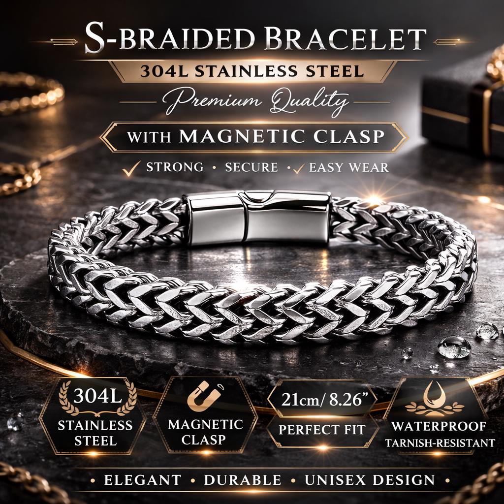 S-Braided 304L Stainless Steel Bracelet – Magnetic Clasp Luxury Chain
