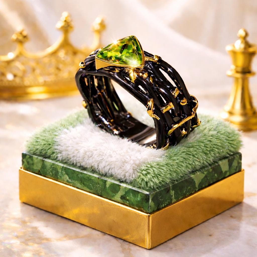 Men’s Peri-dot Black and Gold Luxury Statement Ring