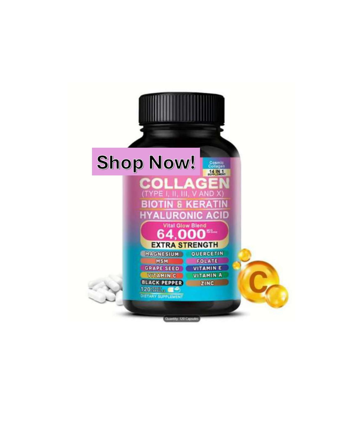 Collagen Capsules with Biotin & Hyaluronic Acid – Hair Skin Nail Support Supplement – Glow Support Wellness