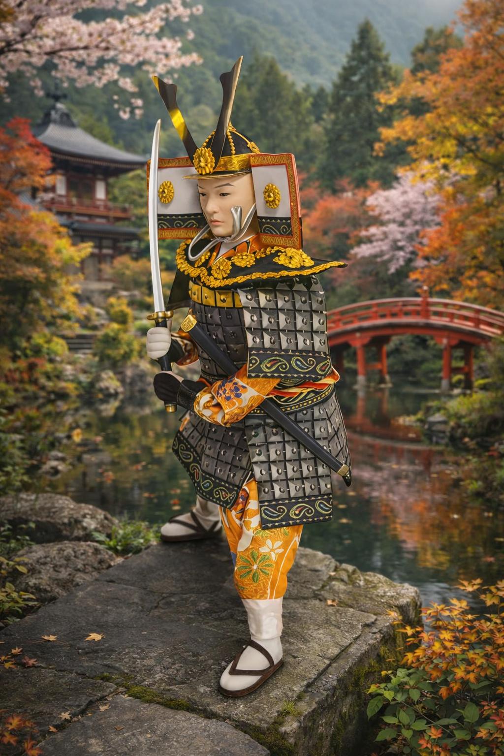 Japanese Rare Samurai Warrior Statue w Katana Armor Collectible Figurine Martial Arts Decor