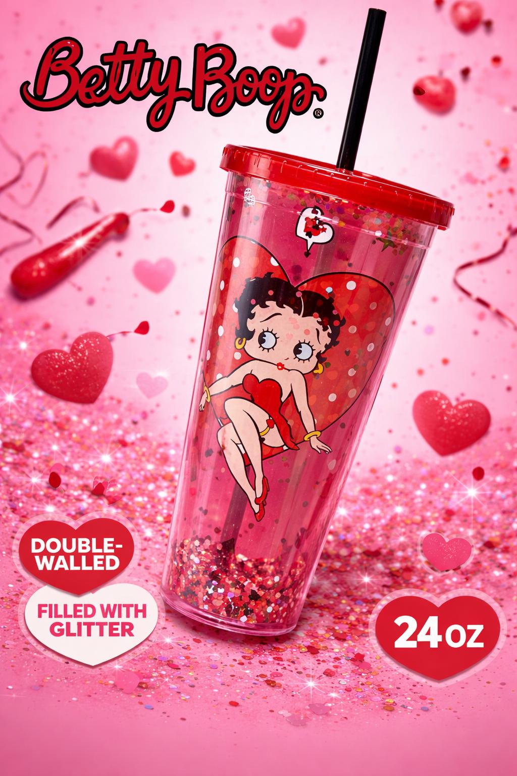 Betty Boop Glitter Tumbler Cup – Vintage Retro Drinkware Gift for Fans
