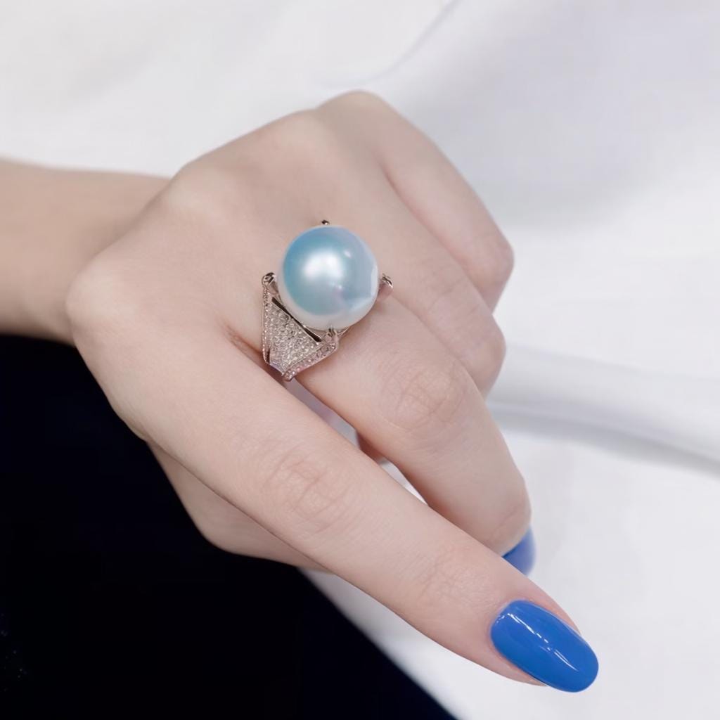 Baroque French-Style Silver-Plated Mosaic Pearl Ring