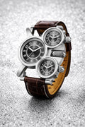 Luxury Triple Dial Men's Steampunk Watch | Brown Leather Strap